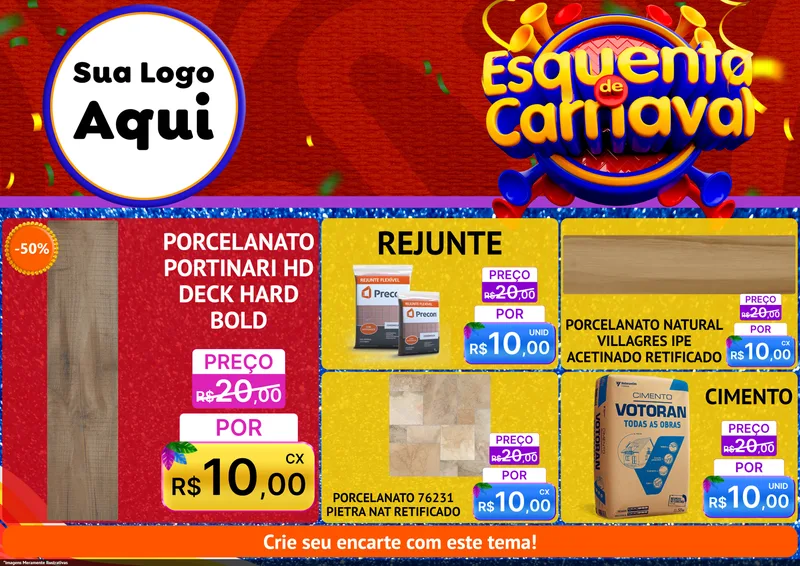 Modelo de Encarte para Encarte A4 Horizontal com o tema Esquenta de Carnaval para Pisos e revestimentos