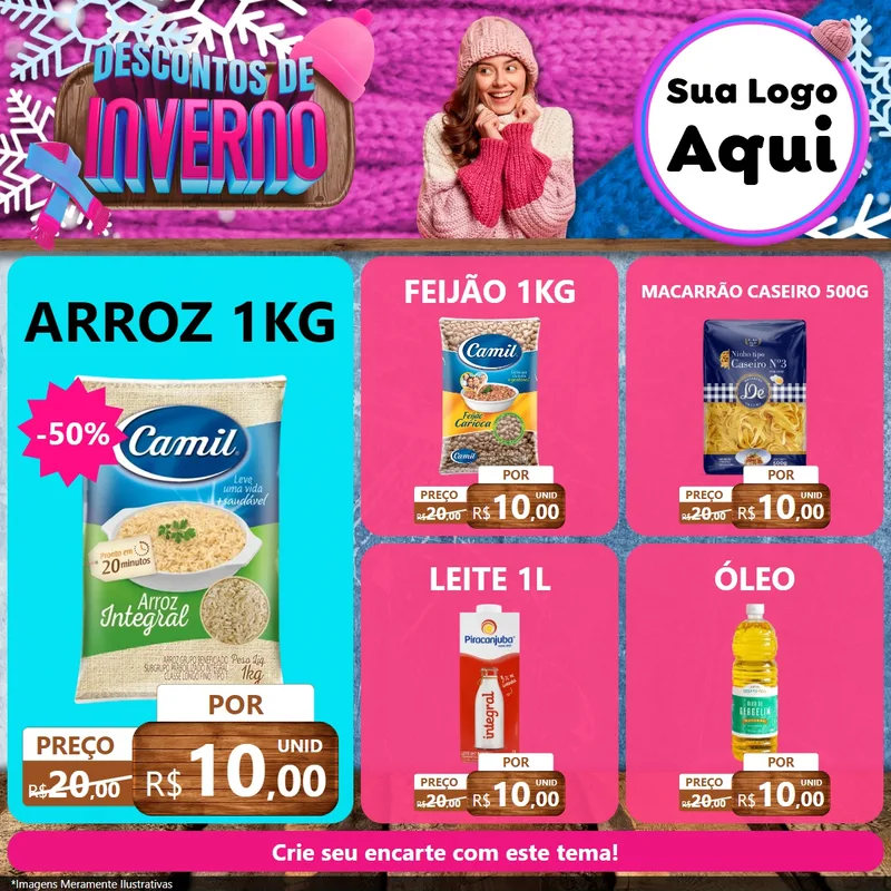 Modelo de Rede Social para Feed Facebook com o tema Descontos de Inverno para Supermercado