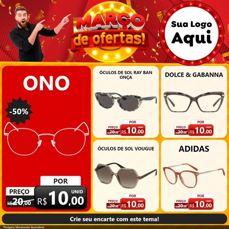 Modelo de Rede Social para Feed Facebook com o tema Março de Ofertas! para Óticas
