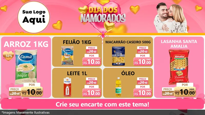 Modelo de TV para TV Horizontal com o tema Dia dos Namorados para Supermercado