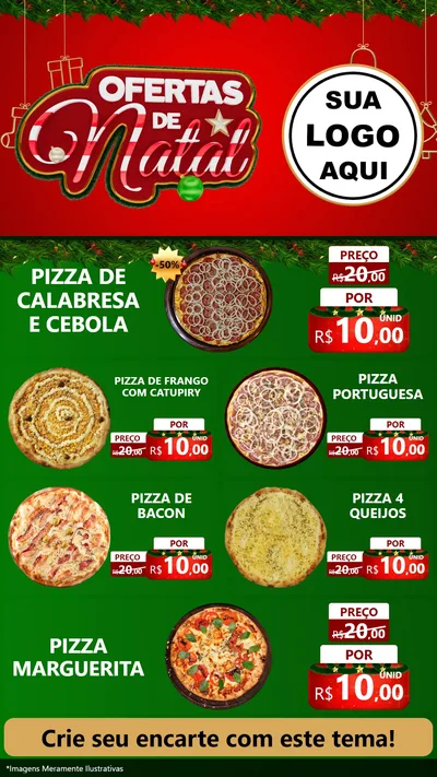 Modelo de TV para TV Vertical com o tema Ofertas de Natal para Pizzaria