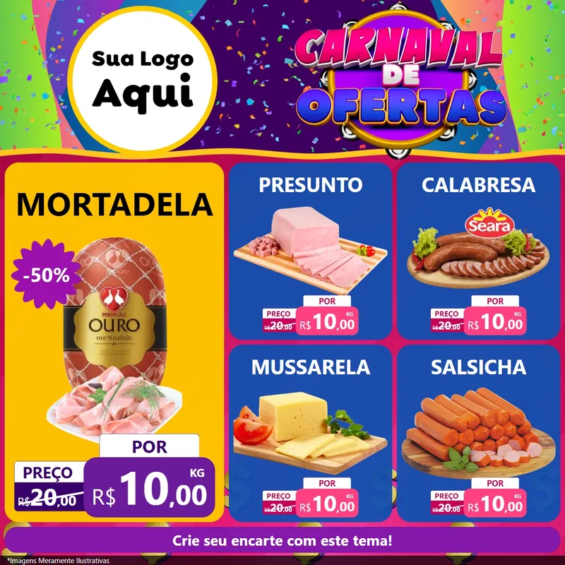 Modelo de Rede Social para Feed Facebook com o tema Carnaval de Ofertas para Frios e Laticínios