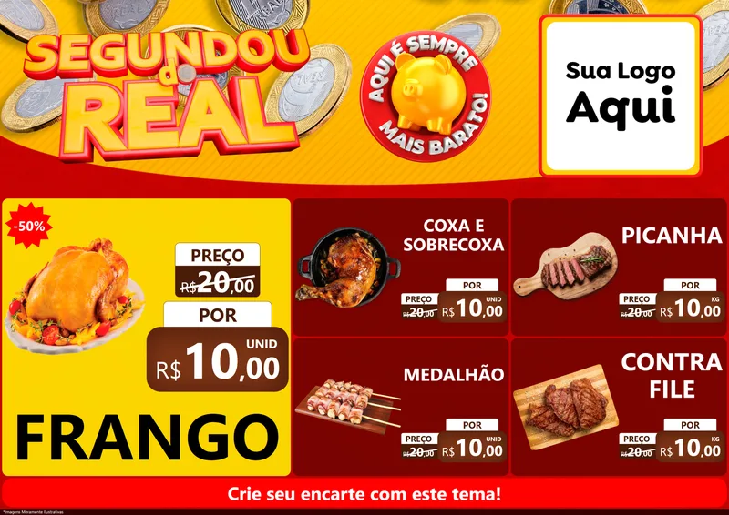 Modelo de Encarte para Encarte A4 Horizontal com o tema Segundou do Real para Assados