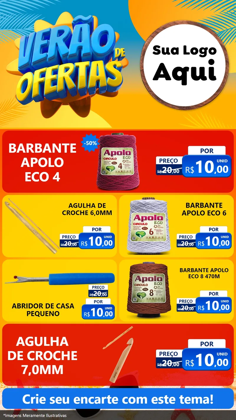 Modelo de TV para TV Vertical com o tema Verão de Ofertas para Armarinho e Aviamentos