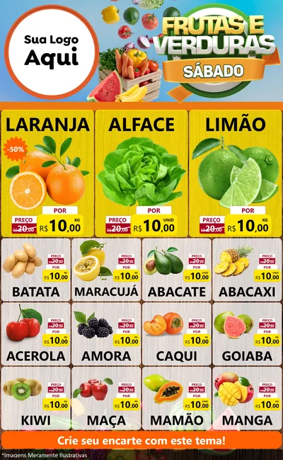 Modelo de Encarte para Encarte Grande com o tema Frutas e Verduras Sábado para Hortifrúti