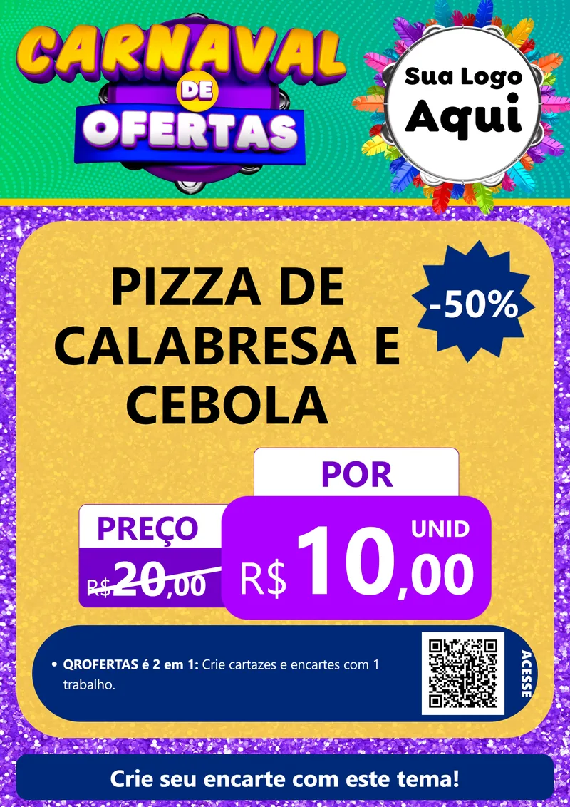 Modelo de Cartaz para Cartaz A4 Vertical com o tema Carnaval de Ofertas para Pizzaria