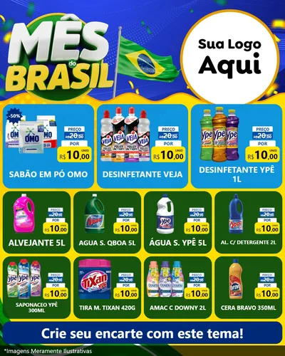 Modelo de Rede Social para Feed Instagram com o tema Mês do Brasil para Produtos de Limpeza