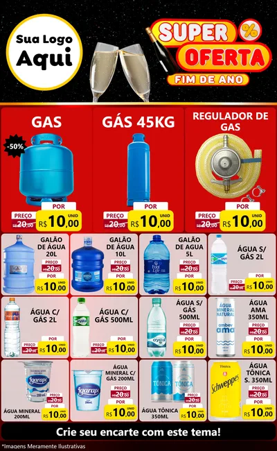 Modelo de Encarte para Encarte Grande com o tema Super Oferta Fim de Ano para Água e gás