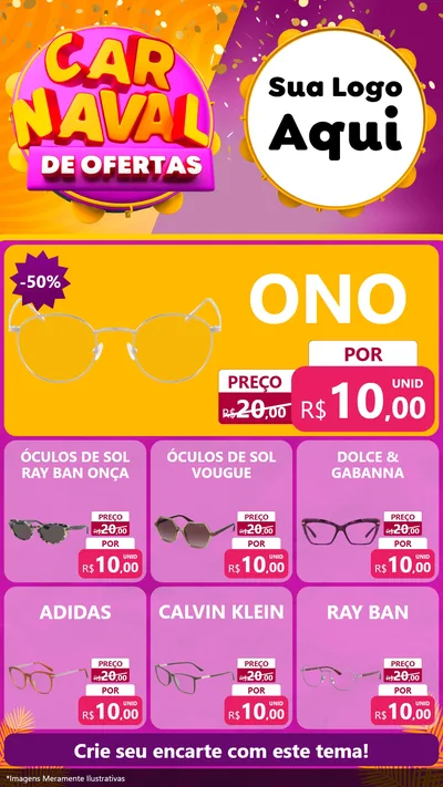 Modelo de Rede Social para Stories com o tema Carnaval de Ofertas para Óticas