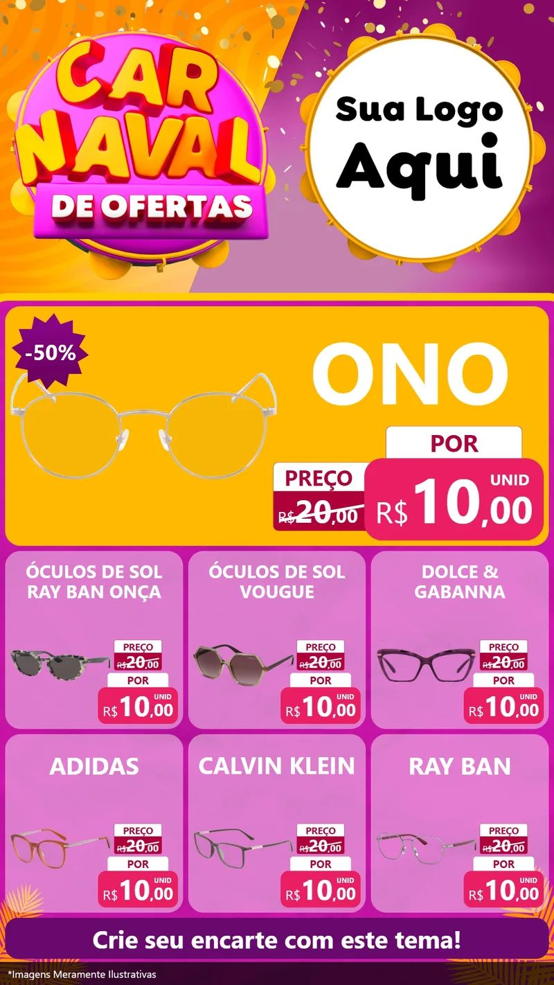 Modelo de Rede Social para Stories com o tema Carnaval de Ofertas para Óticas