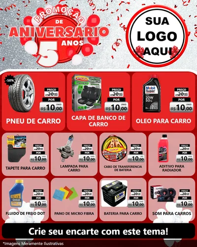 Modelo de Rede Social para Feed Instagram com o tema Promoção de Aniversário - 5 Anos para Auto peças