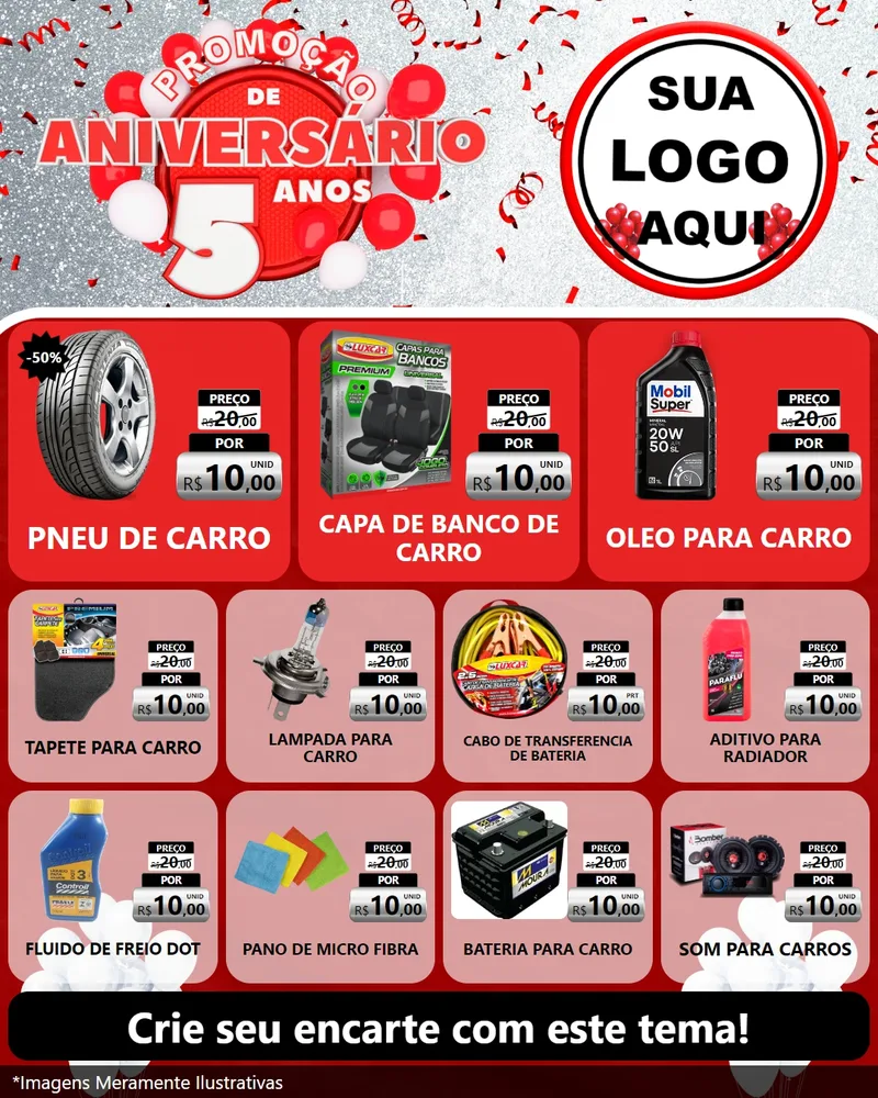 Modelo de Rede Social para Feed Instagram com o tema Promoção de Aniversário - 5 Anos para Auto peças