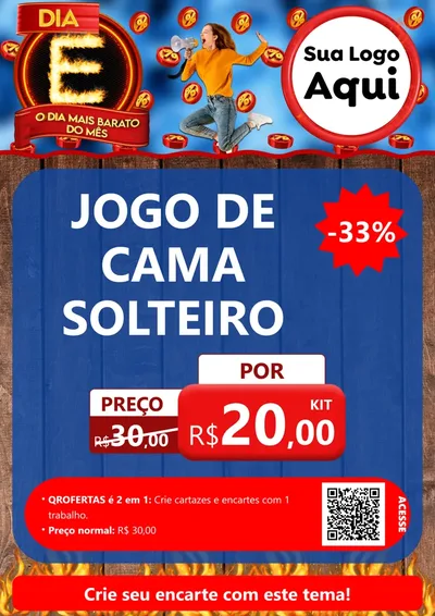 Modelo de Cartaz para Cartaz A4 Vertical com o tema Dia E - O Dia Mais Barato Do Mês para Cama, Mesa e Banho