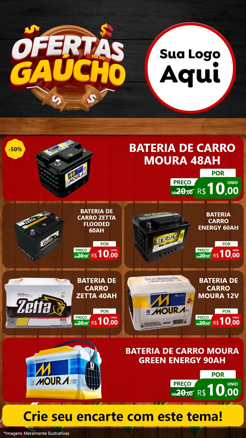 Modelo de TV para TV Vertical com o tema Ofertas Dia do Gaúcho para Baterias Elétricas
