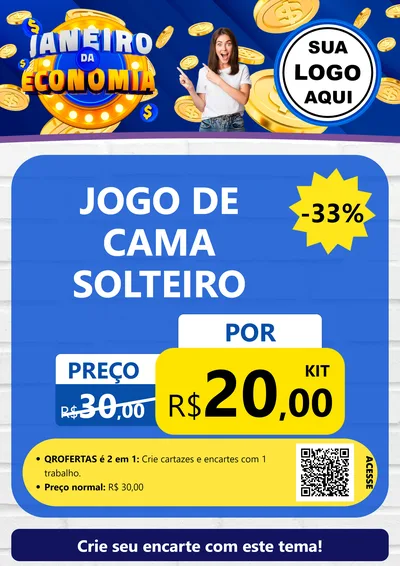 Modelo de Cartaz para Cartaz A4 Vertical com o tema Janeiro da Economia para Cama, Mesa e Banho