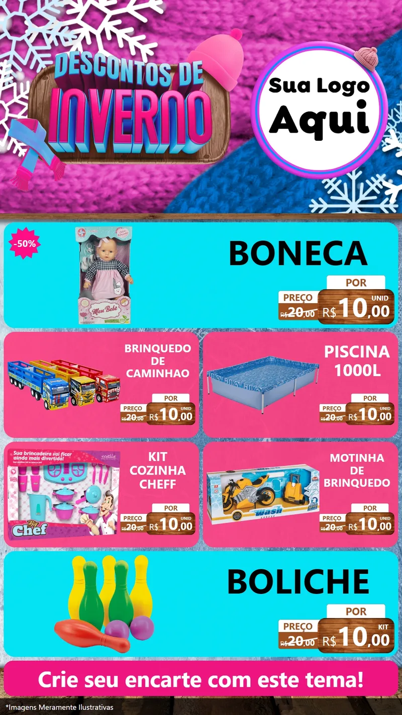Modelo de TV para TV Vertical com o tema Descontos de Inverno para Brinquedos