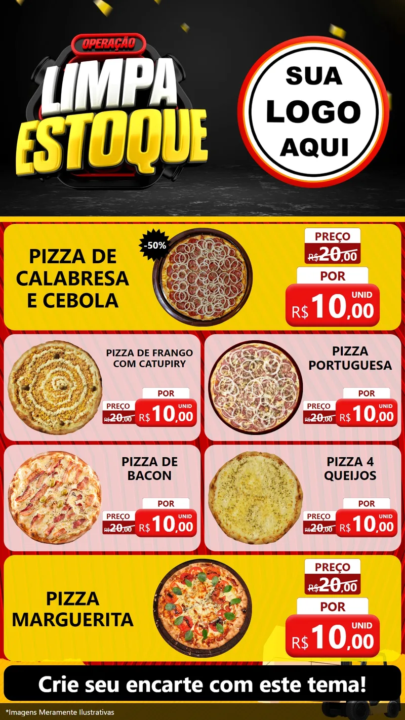 Modelo de TV para TV Vertical com o tema Operação Limpa Estoque para Pizzaria