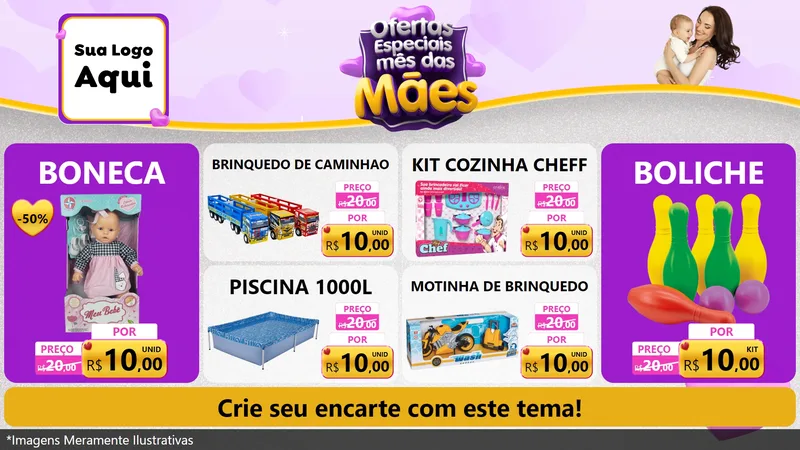 Modelo de TV para TV Horizontal com o tema Ofertas Especiais - Mês das Mães para Brinquedos