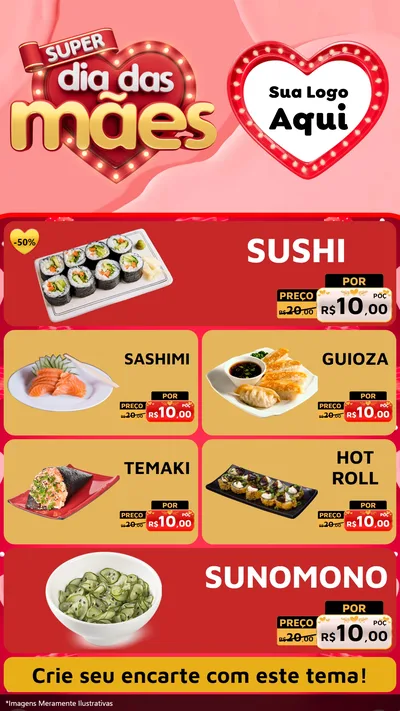 Modelo de TV para TV Vertical com o tema Super Dia Das Mães para Comida japonesa