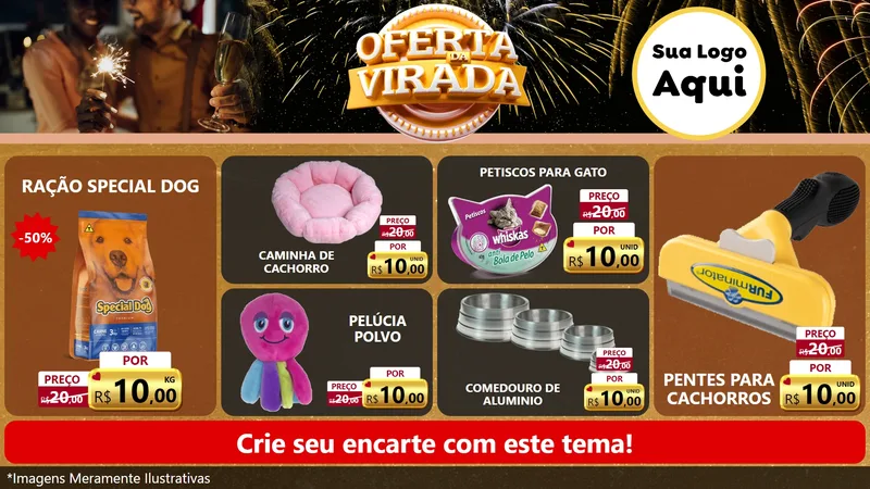 Modelo de TV para TV Horizontal com o tema Oferta da Virada para Pet Shop
