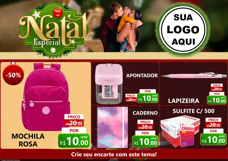 Modelo de Encarte para Encarte A4 Horizontal com o tema Natal Especial para Papelaria