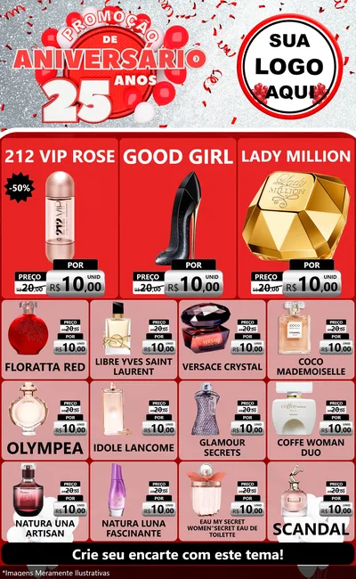 Modelo de Encarte para Encarte Grande com o tema Promoção de Aniversário - 25Anos para Perfumes