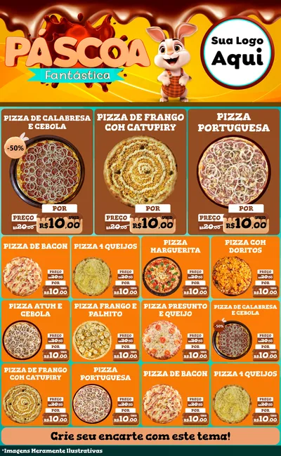 Modelo de Encarte para Encarte Grande com o tema Páscoa Fantástica para Pizzaria