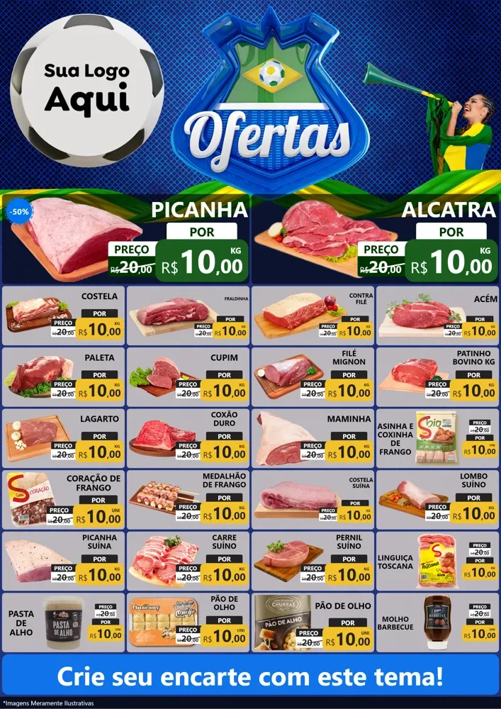 Modelo de Encarte para Encarte A4 Vertical com o tema Ofertas (Futebol) para Açougue