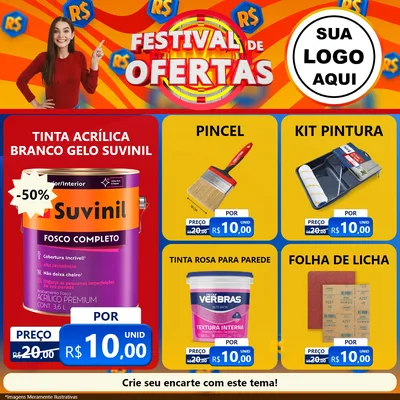 Modelo de Rede Social para Feed Facebook com o tema Festival de Ofertas para Tintas e Ferramentas