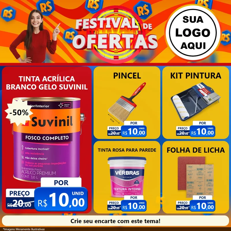 Modelo de Rede Social para Feed Facebook com o tema Festival de Ofertas para Tintas e Ferramentas