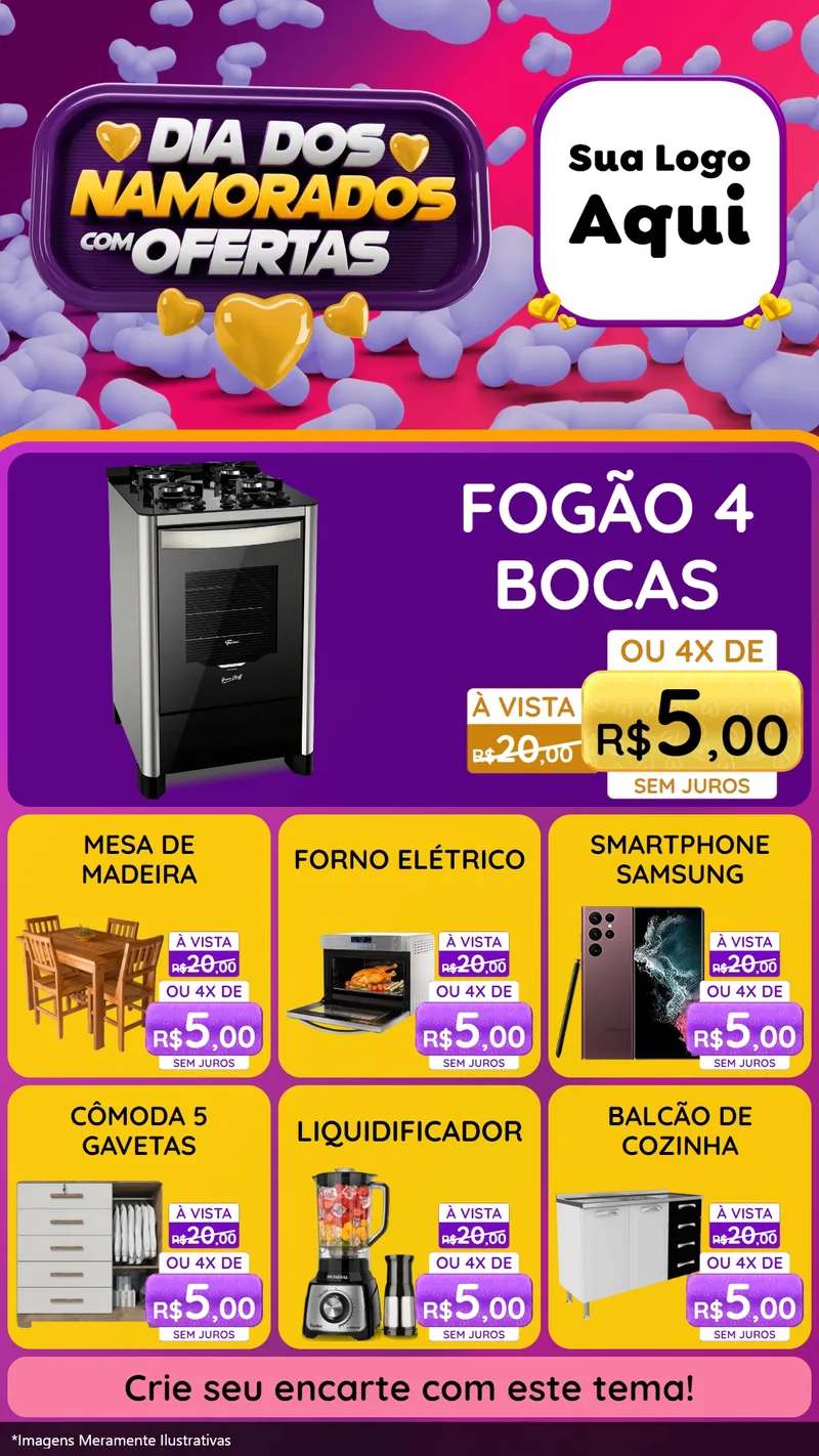 Modelo de Rede Social para Stories com o tema Dia Dos Namorados Com Ofertas para Móveis e Eletro
