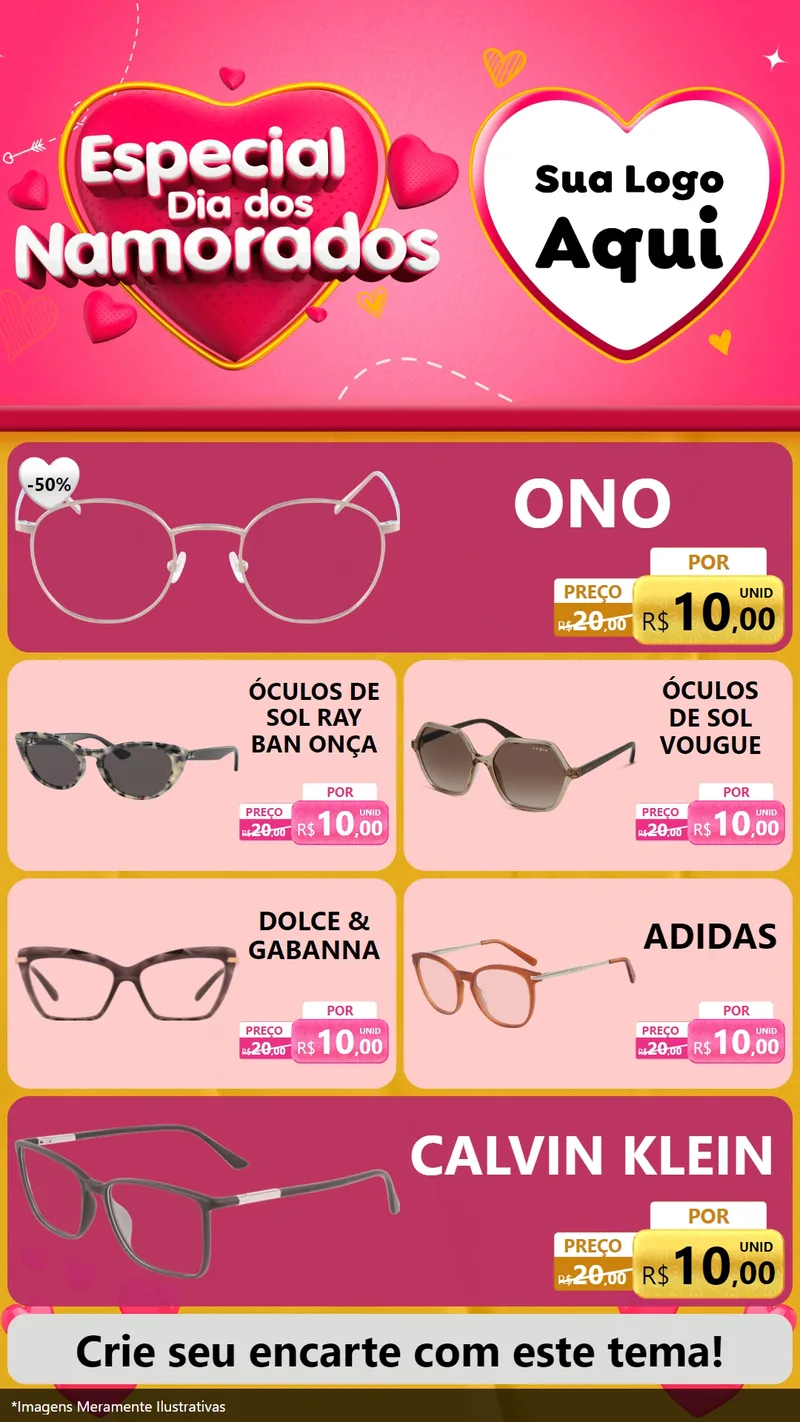 Modelo de TV para TV Vertical com o tema Especial Dia dos Namorados para Óticas