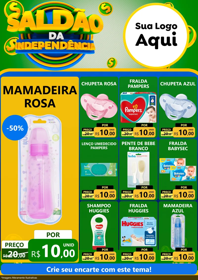 Modelo de Encarte para Encarte A4 Vertical com o tema Saldão da Indepêndencia para Bebês