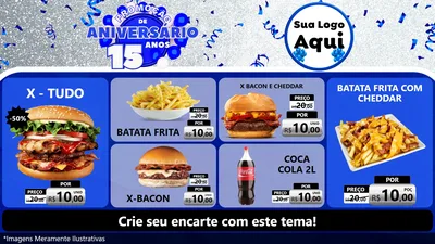Modelo de TV para TV Horizontal com o tema Promoção de Aniversário - 15 Anos para Hamburgueria