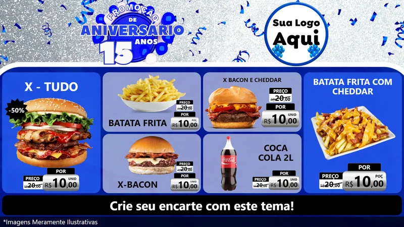 Modelo de TV para TV Horizontal com o tema Promoção de Aniversário - 15 Anos para Hamburgueria