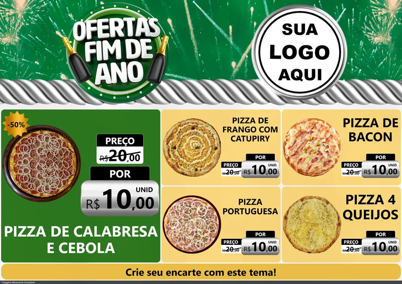 Modelo de Encarte para Encarte A4 Horizontal com o tema Ofertas Fim de Ano para Pizzaria