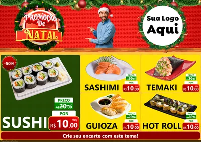 Modelo de Encarte para Encarte A4 Horizontal com o tema Promoção de Natal para Comida japonesa