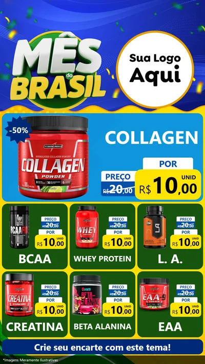 Modelo de Rede Social para Stories com o tema Mês do Brasil para Suplementos alimentares