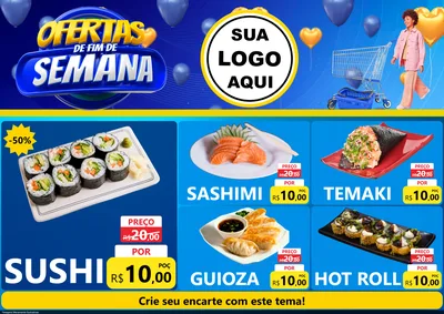 Modelo de Encarte para Encarte A4 Horizontal com o tema Ofertas de Fim de Semana para Comida japonesa
