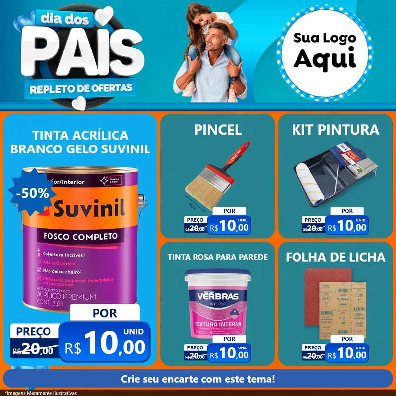 Modelo de Rede Social para Feed Facebook com o tema Dia Dos Pais Repleto de Ofertas para Tintas e Ferramentas
