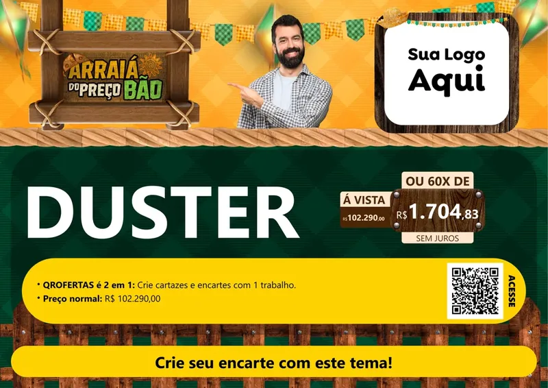 Modelo de Cartaz para Cartaz A4 Horizontal com o tema Arraiá do preço bão para Concessionaria de Carros