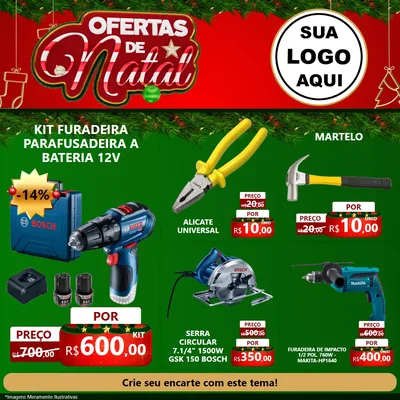 Modelo de Rede Social para Feed Facebook com o tema Ofertas de Natal para Maquinas e Ferramentas