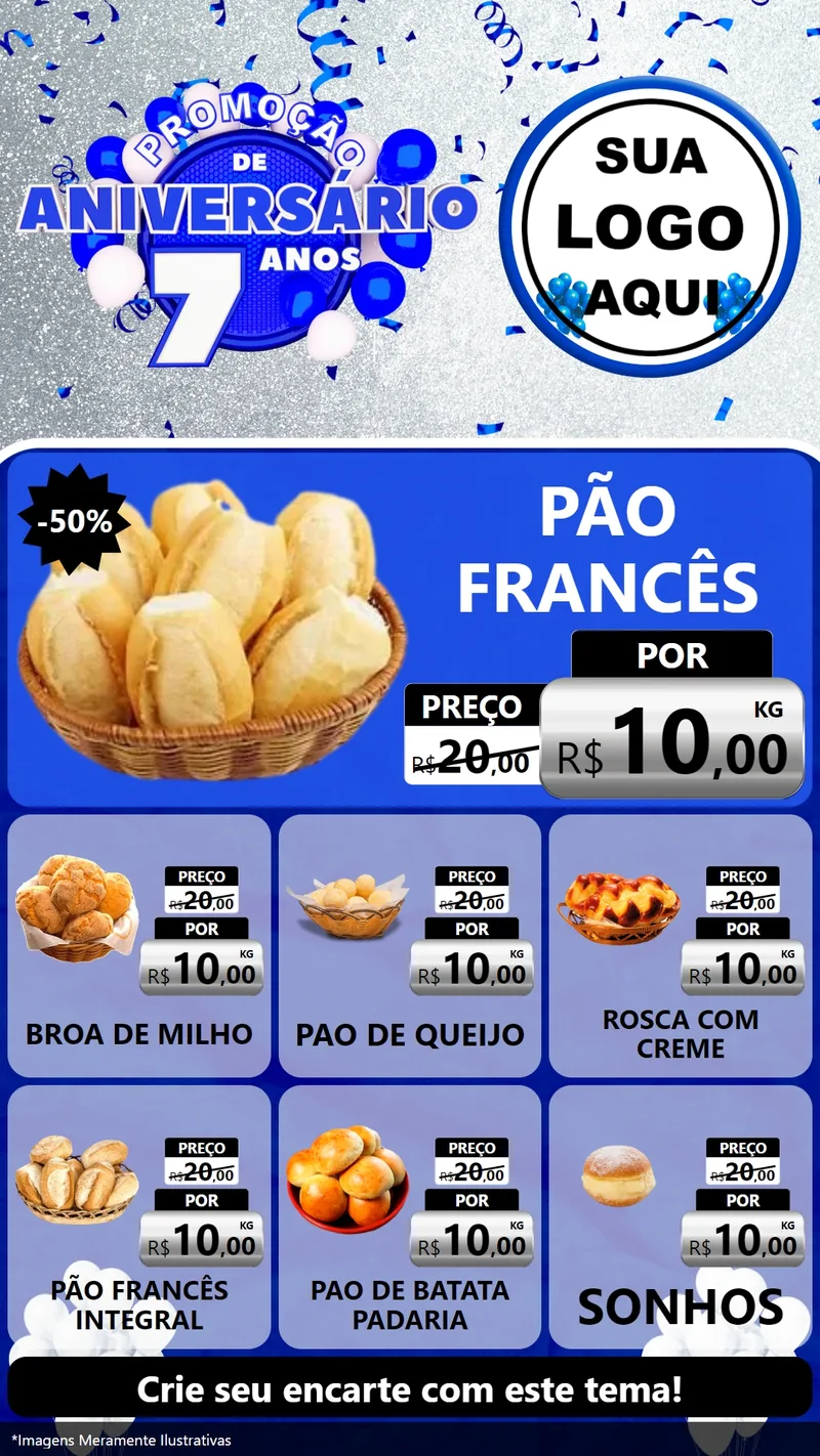 Modelo de Rede Social para Stories com o tema Promoção de Aniversário - 7 Anos para Padaria