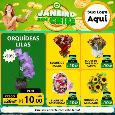 Modelo de Rede Social para Feed Facebook com o tema Janeiro Sem Crise para Floricultura e jardim