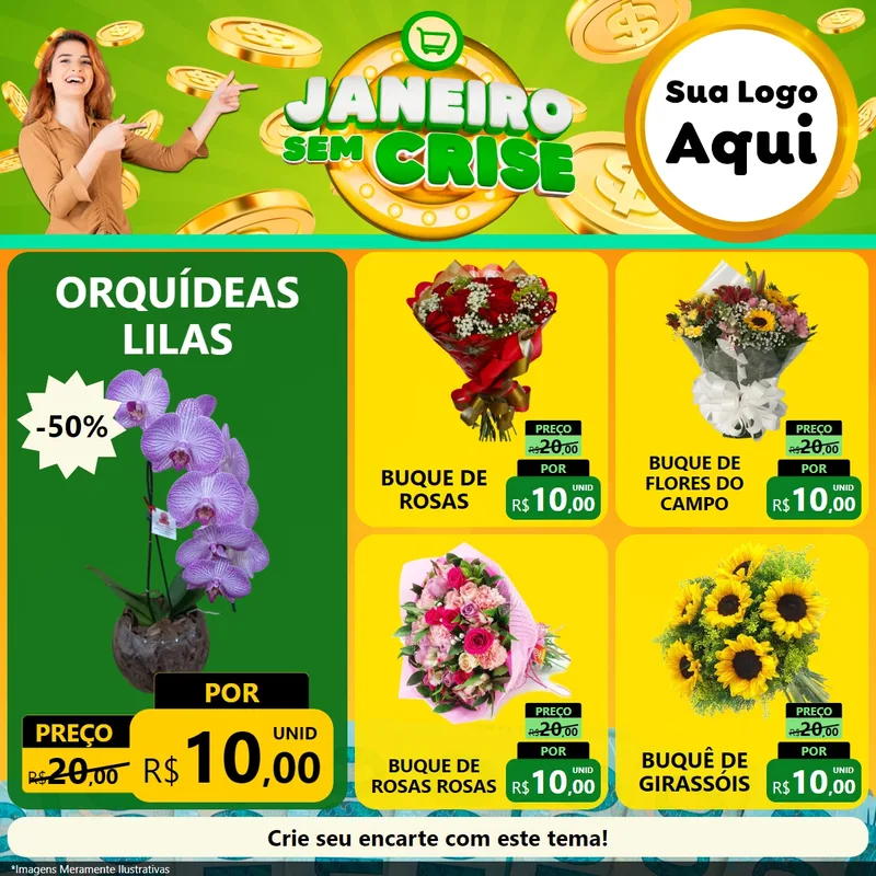 Modelo de Rede Social para Feed Facebook com o tema Janeiro Sem Crise para Floricultura e jardim