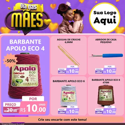 Modelo de Rede Social para Feed Facebook com o tema Dia das Mães para Armarinho e Aviamentos