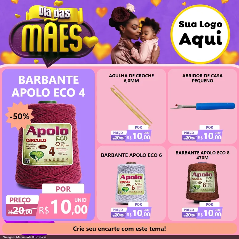 Modelo de Rede Social para Feed Facebook com o tema Dia das Mães para Armarinho e Aviamentos