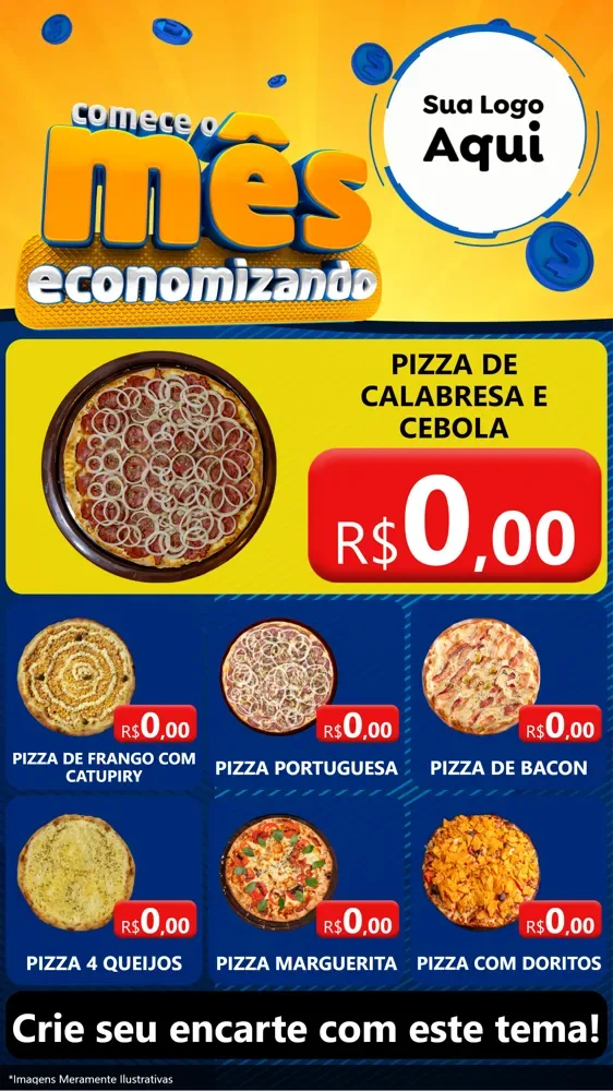 Modelo de Rede Social para Stories com o tema Comece O Mês Economizando para Pizzaria