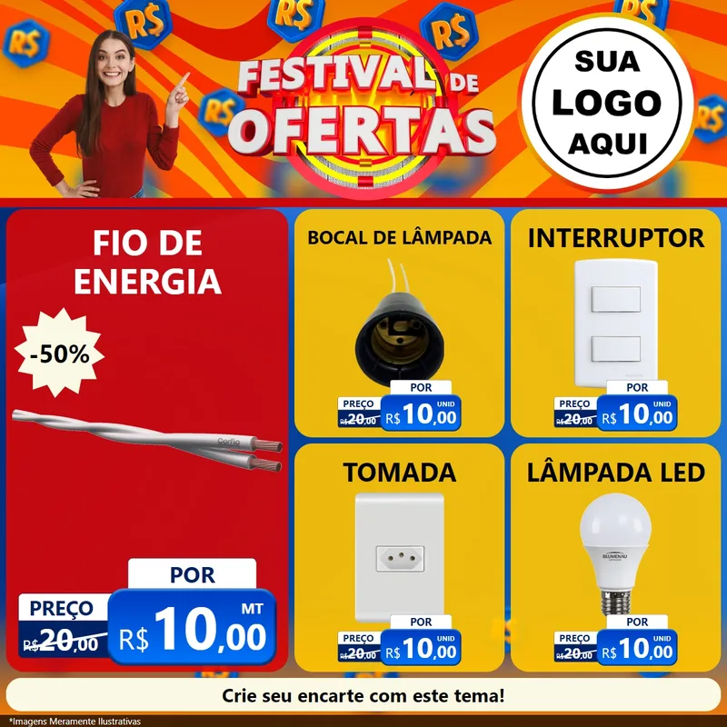 Modelo de Rede Social para Feed Facebook com o tema Festival de Ofertas para Materiais Elétricos