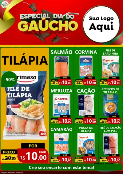Modelo de Encarte para Encarte A4 Vertical com o tema Especial Dia do Gaúcho para Peixaria